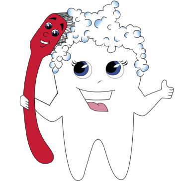 Grafik von einem Zahn der sich mit einer Zahnbürste putzt