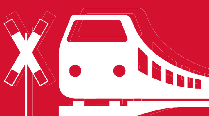 Grafik von einem Zug und von einem Andreaskreuz