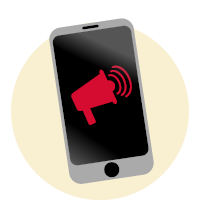 Illustration eines Smartphones, auf dessen Display ein rotes Lautsprecher-Symbol zu sehen ist – Hinweis auf eine Warnmeldung, laute Geräusche oder eine Benachrichtigung.